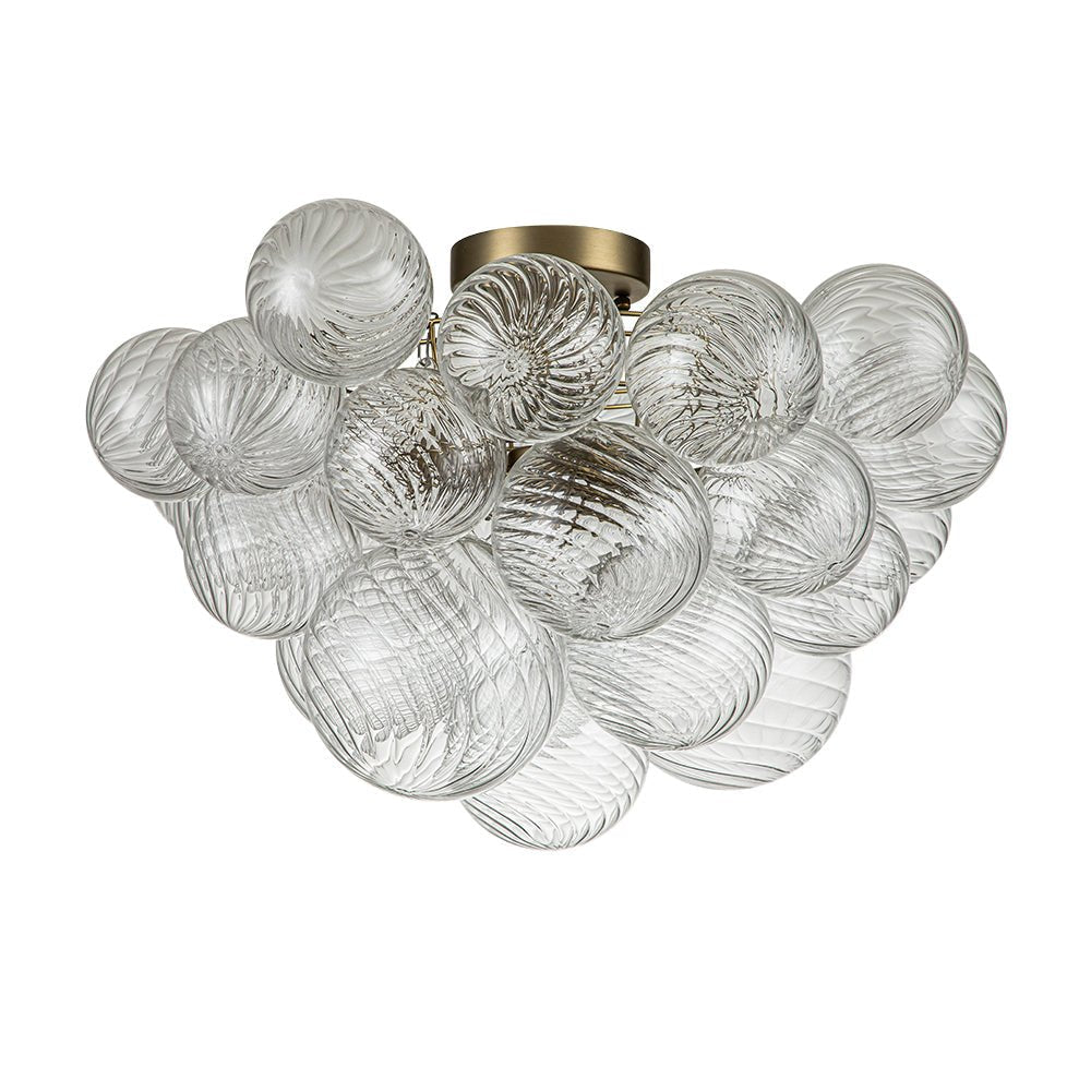 Plafondlamp Geribbeld Glas 3 Lichtpunten Bubble Chroom Messing Modern Woonkamer Eetkamer Hanglamp Semi-Flush | Sulvida