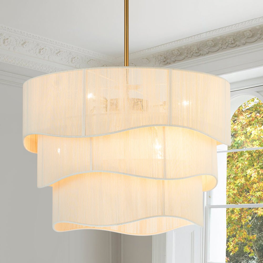 Hanglamp Gelaagd Beige Geweven Touw Ø70cm Boho Sfeerverlichting Eetkamer Woonkamer Entree 6-Lichts E12 | Sulvida
