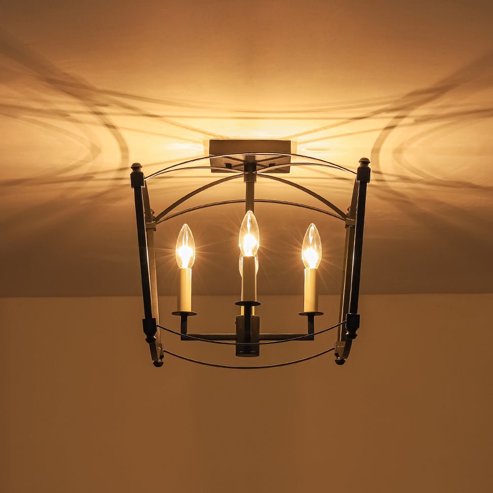 Plafondlamp Lantaarn 4 Lichts Kaars Metaal Zwart Goud Frans Antiek Stijl Kooi Lichtarmatuur Hanglamp | Sulvida