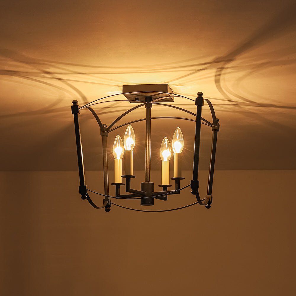 Plafondlamp Lantaarn 4 Lichts Kaars Metaal Zwart Goud Frans Antiek Stijl Kooi Lichtarmatuur Hanglamp | Sulvida