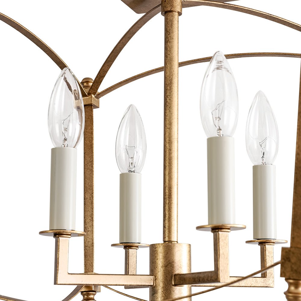 Plafondlamp Lantaarn 4 Lichts Kaars Metaal Zwart Goud Frans Antiek Stijl Kooi Lichtarmatuur Hanglamp | Sulvida
