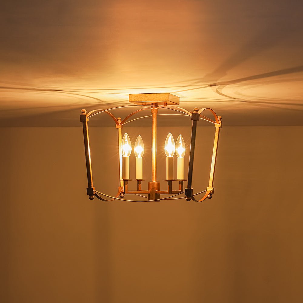 Plafondlamp Lantaarn 4 Lichts Kaars Metaal Zwart Goud Frans Antiek Stijl Kooi Lichtarmatuur Hanglamp | Sulvida