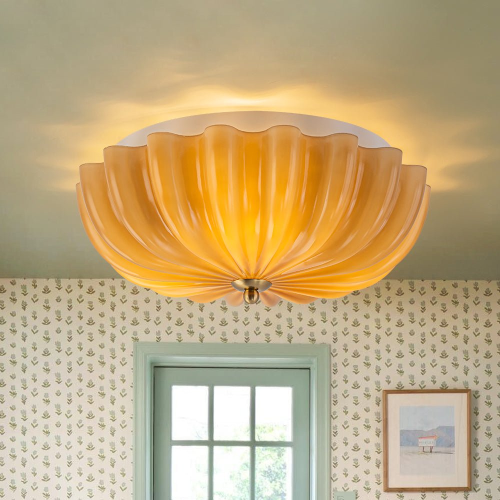 Glazen Plafondlamp Geplooide Bloem Semi Flush Mount Roze Bruin Art Deco 3-Lichts Vintage Verlichting | Sulvida