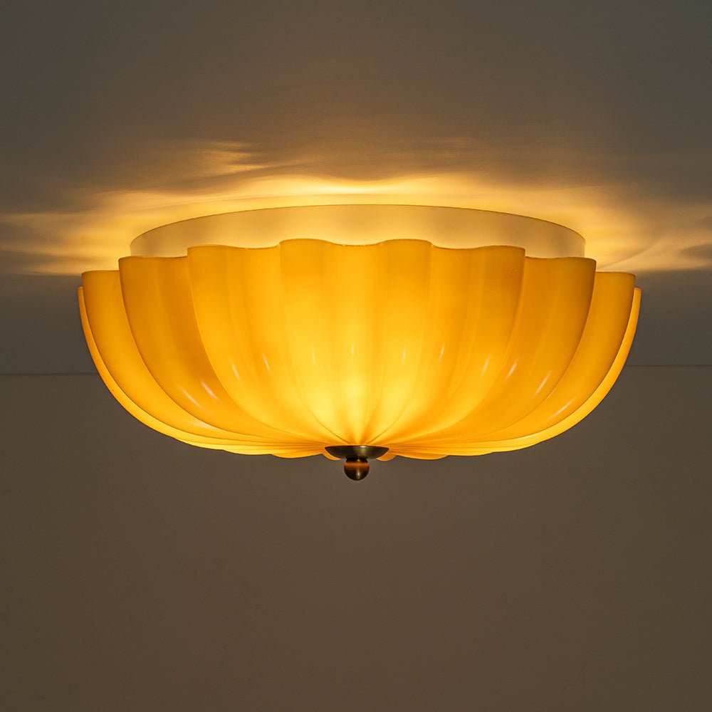 Glazen Plafondlamp Geplooide Bloem Semi Flush Mount Roze Bruin Art Deco 3-Lichts Vintage Verlichting | Sulvida