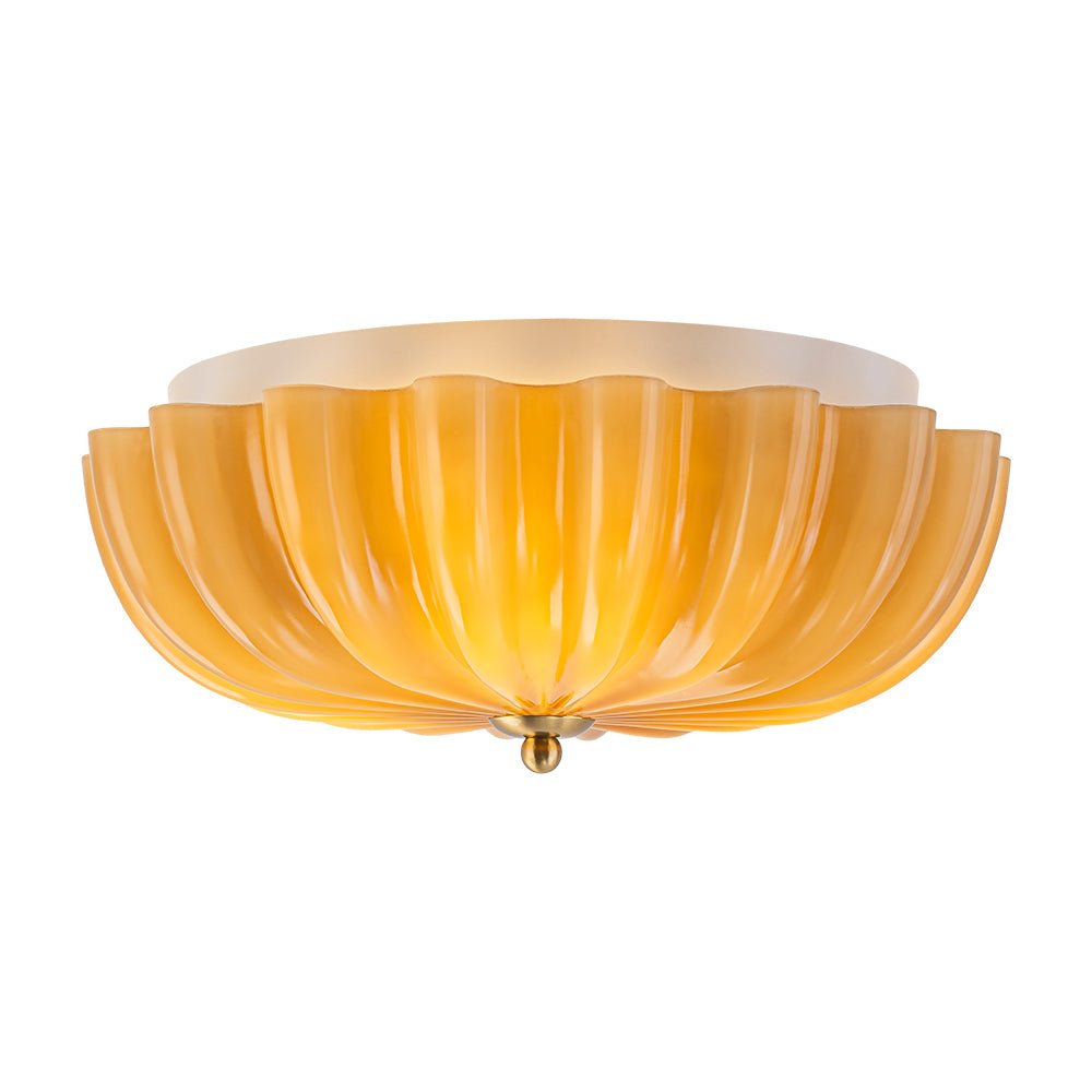 Glazen Plafondlamp Geplooide Bloem Semi Flush Mount Roze Bruin Art Deco 3-Lichts Vintage Verlichting | Sulvida