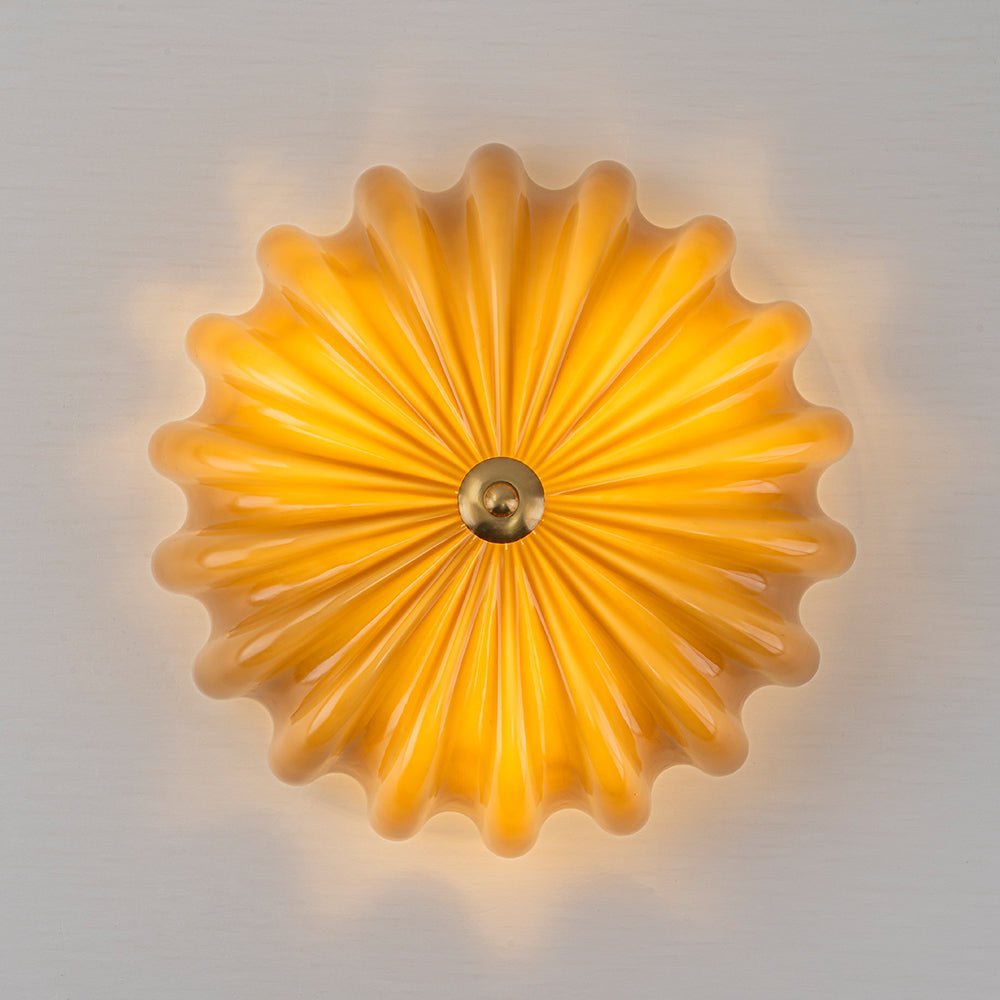 Glazen Plafondlamp Geplooide Bloem Semi Flush Mount Roze Bruin Art Deco 3-Lichts Vintage Verlichting | Sulvida