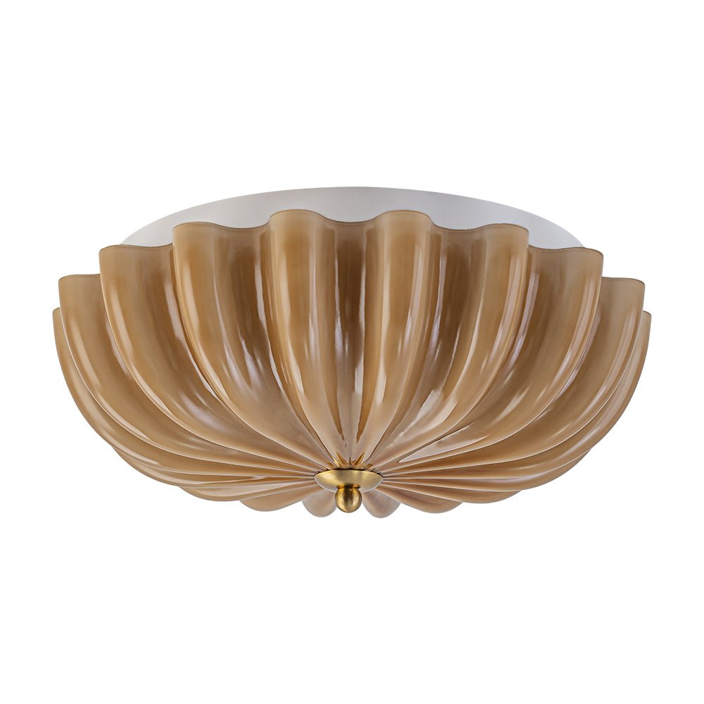 Glazen Plafondlamp Geplooide Bloem Semi Flush Mount Roze Bruin Art Deco 3-Lichts Vintage Verlichting | Sulvida