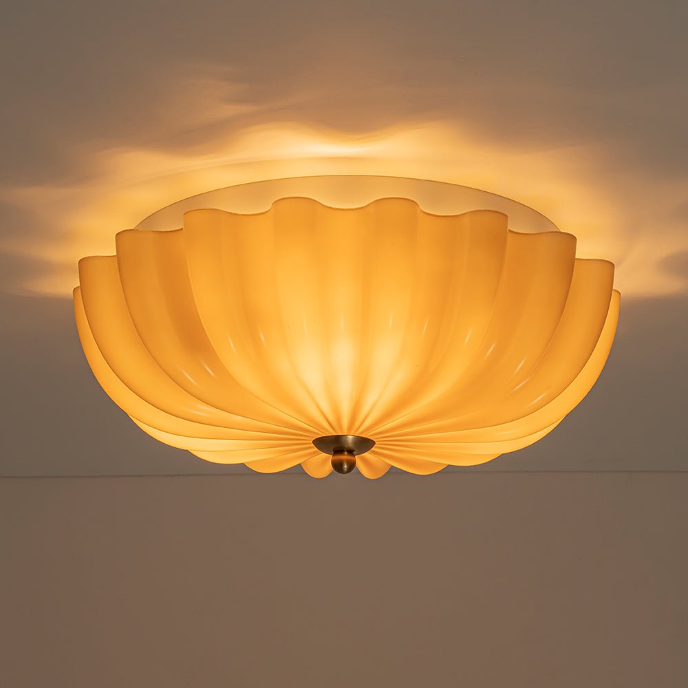 Glazen Plafondlamp Geplooide Bloem Semi Flush Mount Roze Bruin Art Deco 3-Lichts Vintage Verlichting | Sulvida