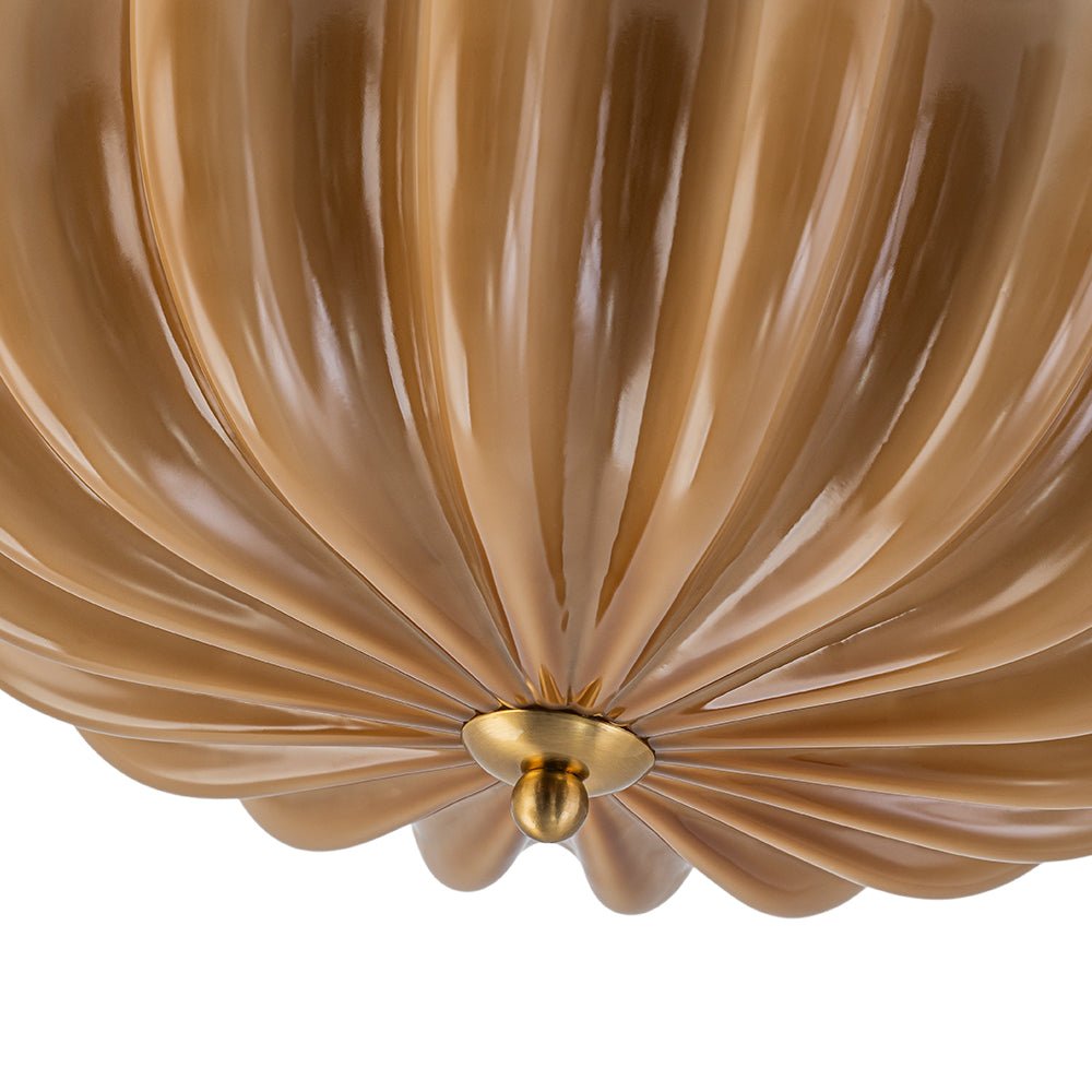 Glazen Plafondlamp Geplooide Bloem Semi Flush Mount Roze Bruin Art Deco 3-Lichts Vintage Verlichting | Sulvida