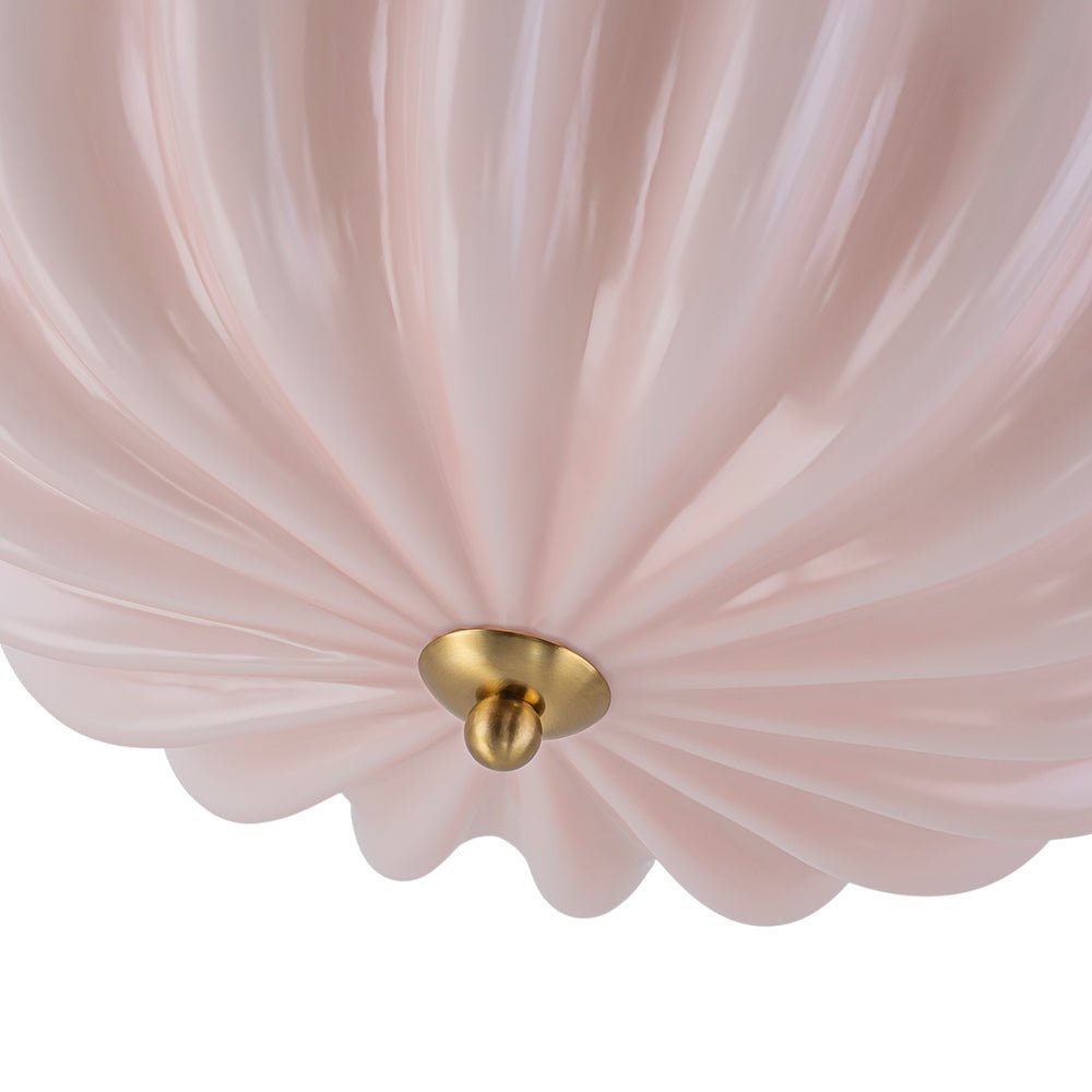 Glazen Plafondlamp Geplooide Bloem Semi Flush Mount Roze Bruin Art Deco 3-Lichts Vintage Verlichting | Sulvida