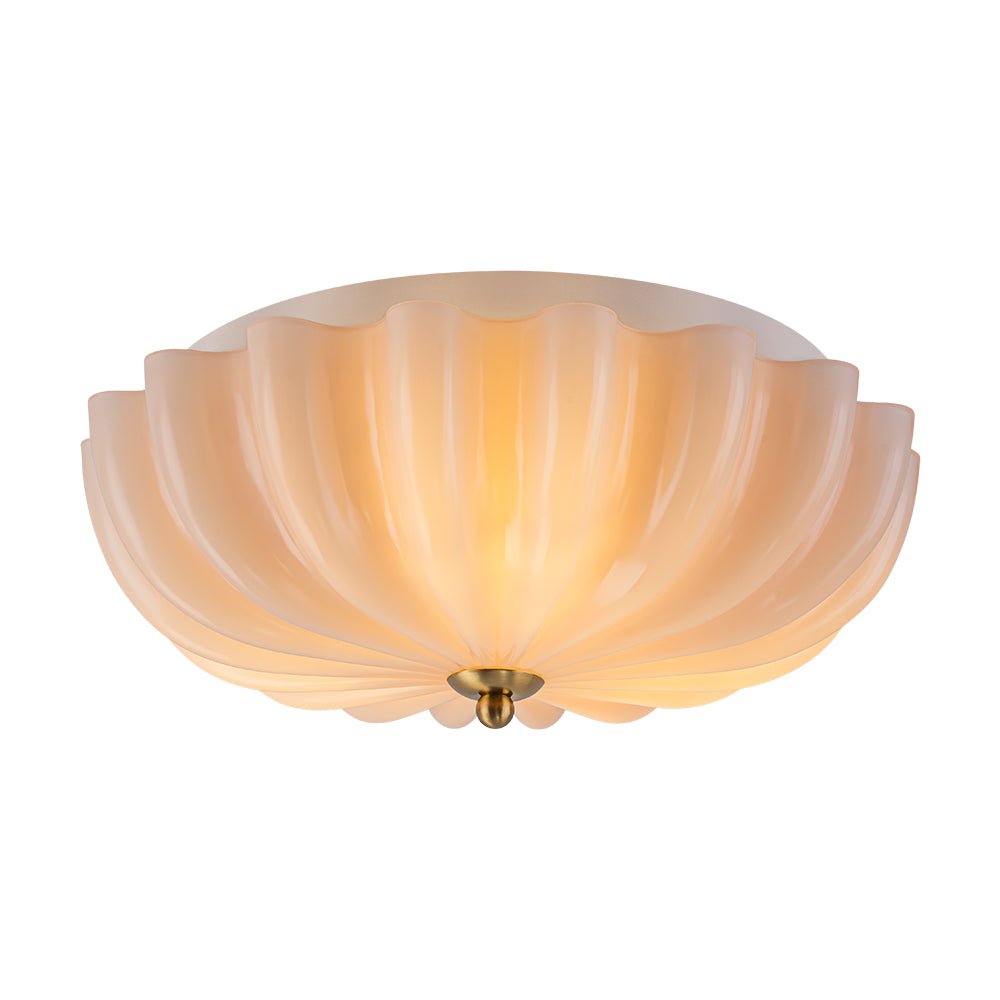Glazen Plafondlamp Geplooide Bloem Semi Flush Mount Roze Bruin Art Deco 3-Lichts Vintage Verlichting | Sulvida