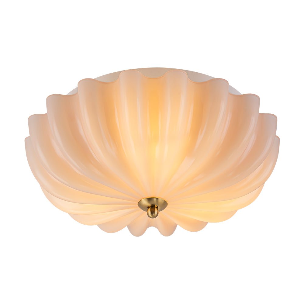 Glazen Plafondlamp Geplooide Bloem Semi Flush Mount Roze Bruin Art Deco 3-Lichts Vintage Verlichting | Sulvida