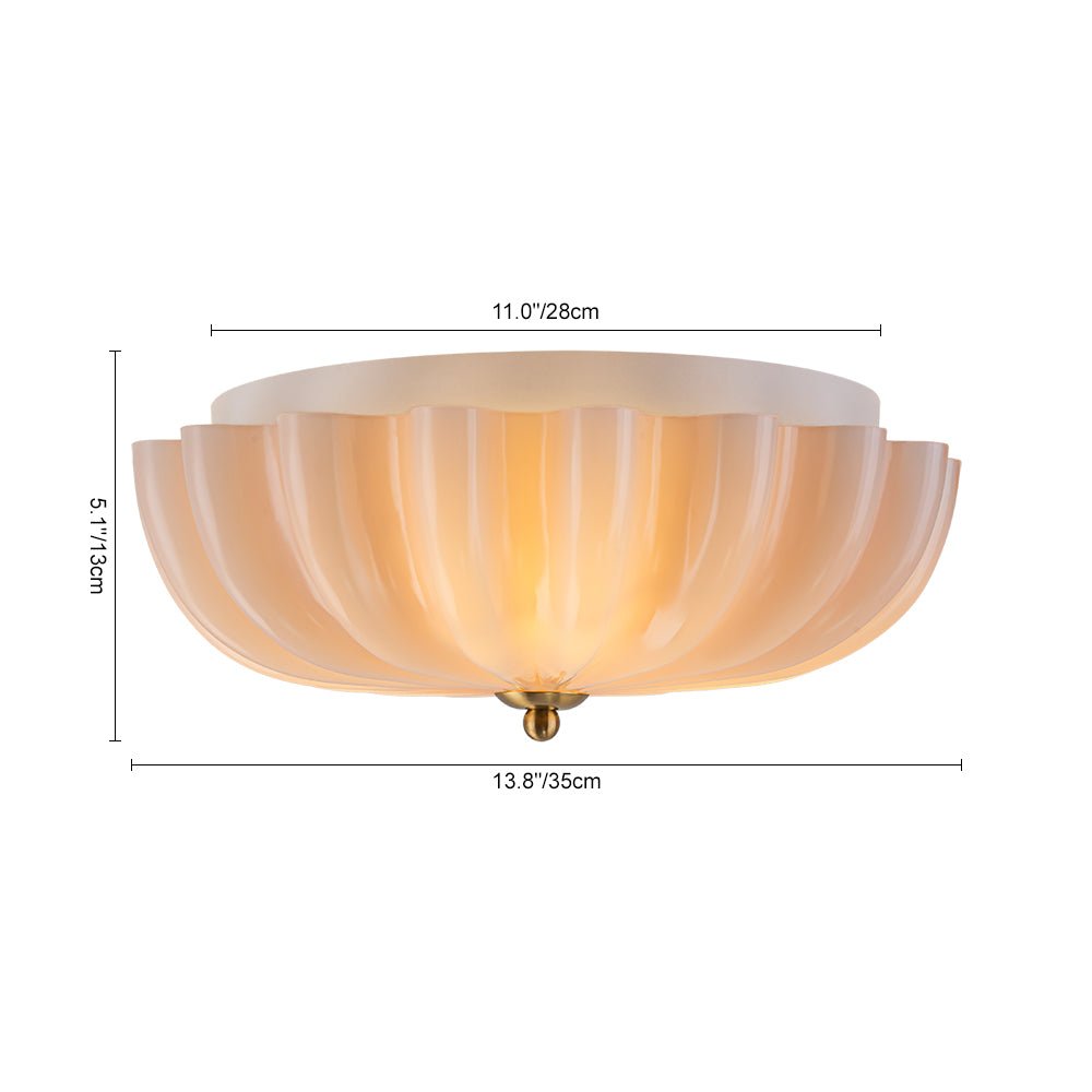 Glazen Plafondlamp Geplooide Bloem Semi Flush Mount Roze Bruin Art Deco 3-Lichts Vintage Verlichting | Sulvida