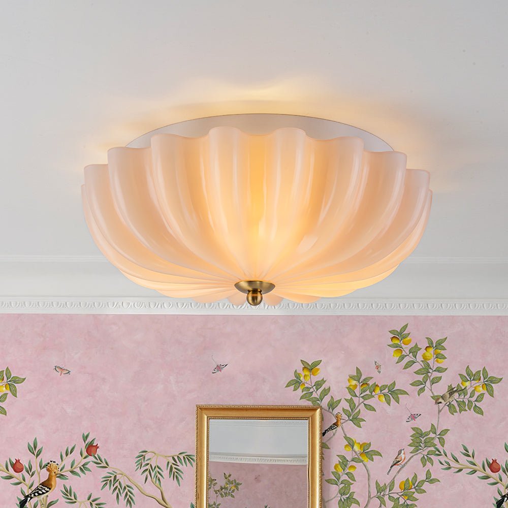 Glazen Plafondlamp Geplooide Bloem Semi Flush Mount Roze Bruin Art Deco 3-Lichts Vintage Verlichting | Sulvida