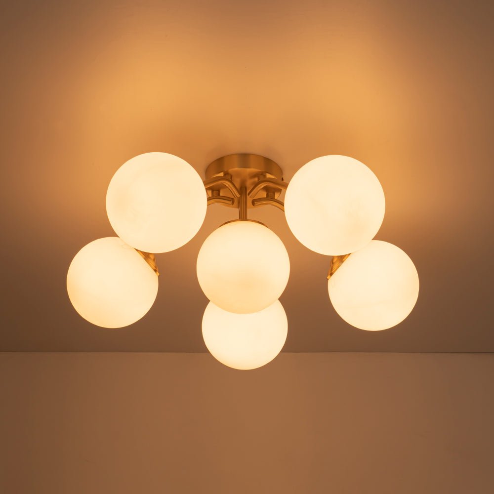 Plafondlamp Geborsteld Messing met Melkglazen Bollen Modern Design 6/11/16 Lichtpunten Dimbaar Sputnik Stijl | Sulvida