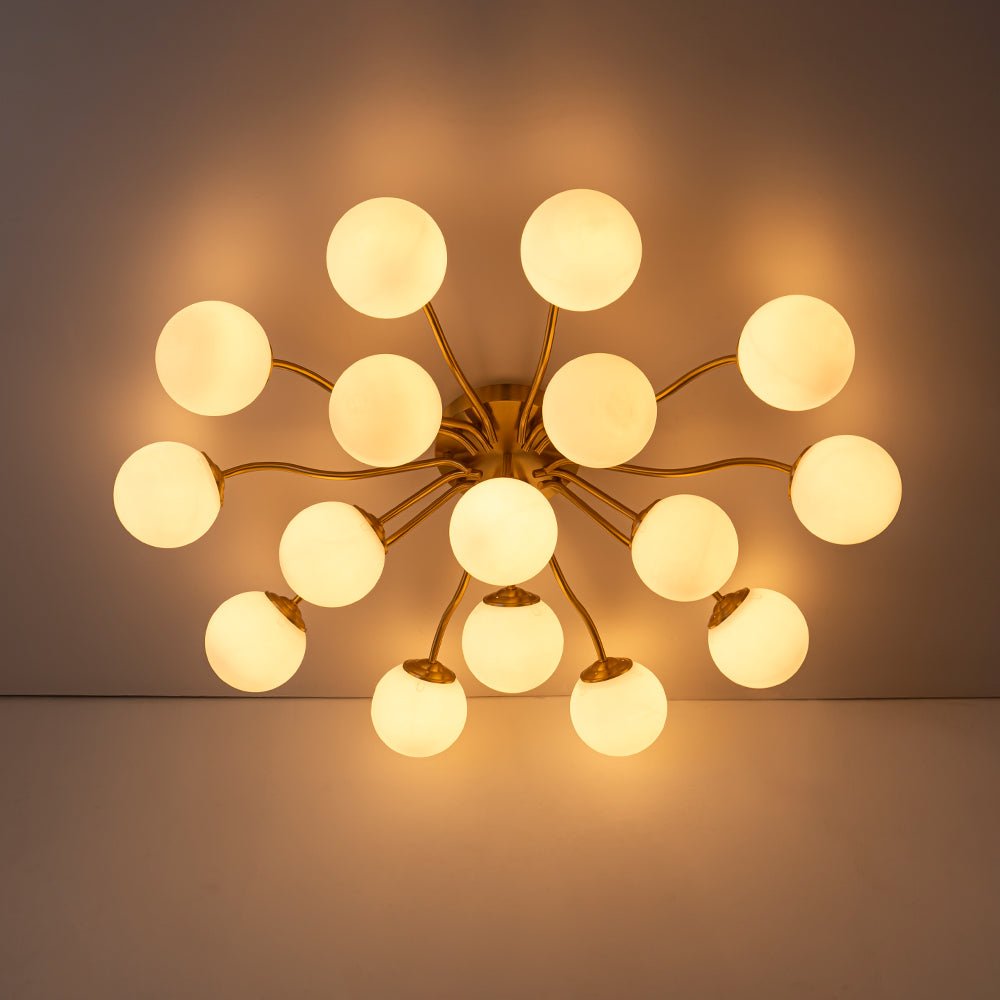 Plafondlamp Geborsteld Messing met Melkglazen Bollen Modern Design 6/11/16 Lichtpunten Dimbaar Sputnik Stijl | Sulvida