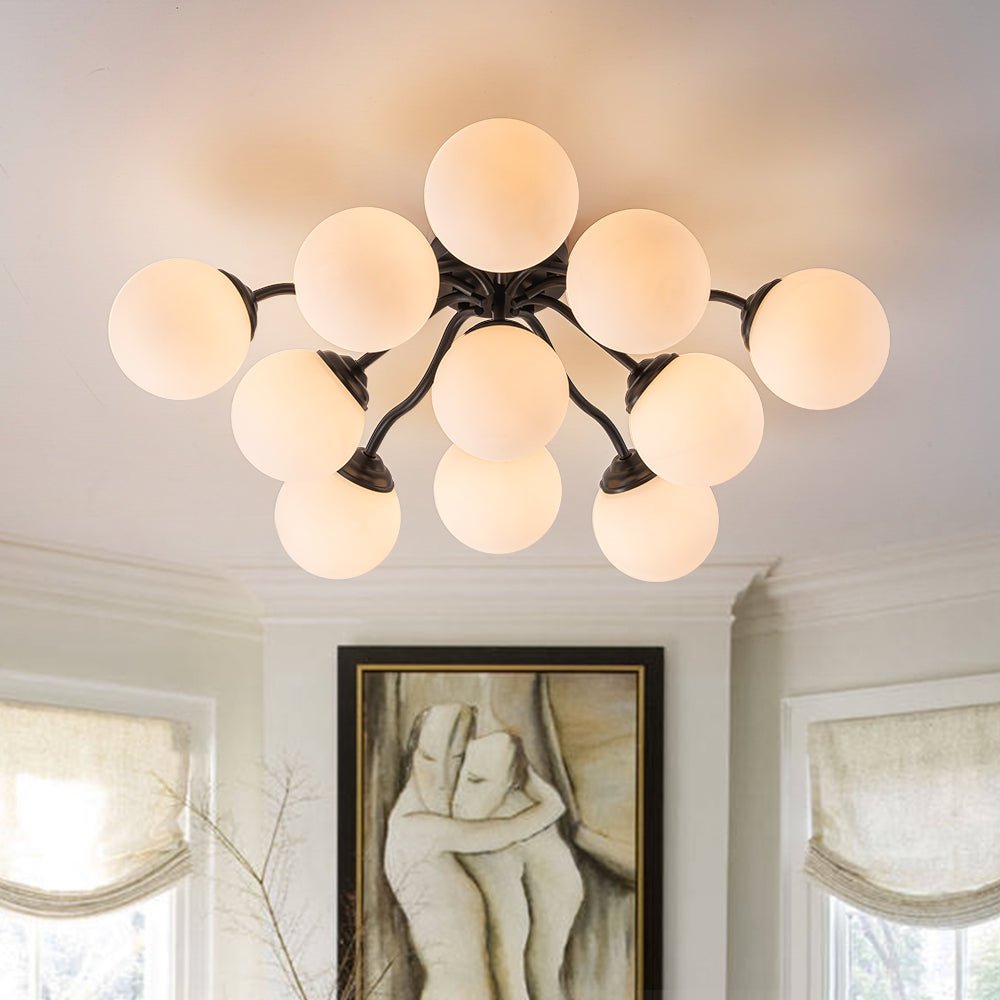 Plafondlamp Geborsteld Messing met Melkglazen Bollen Modern Design 6/11/16 Lichtpunten Dimbaar Sputnik Stijl | Sulvida