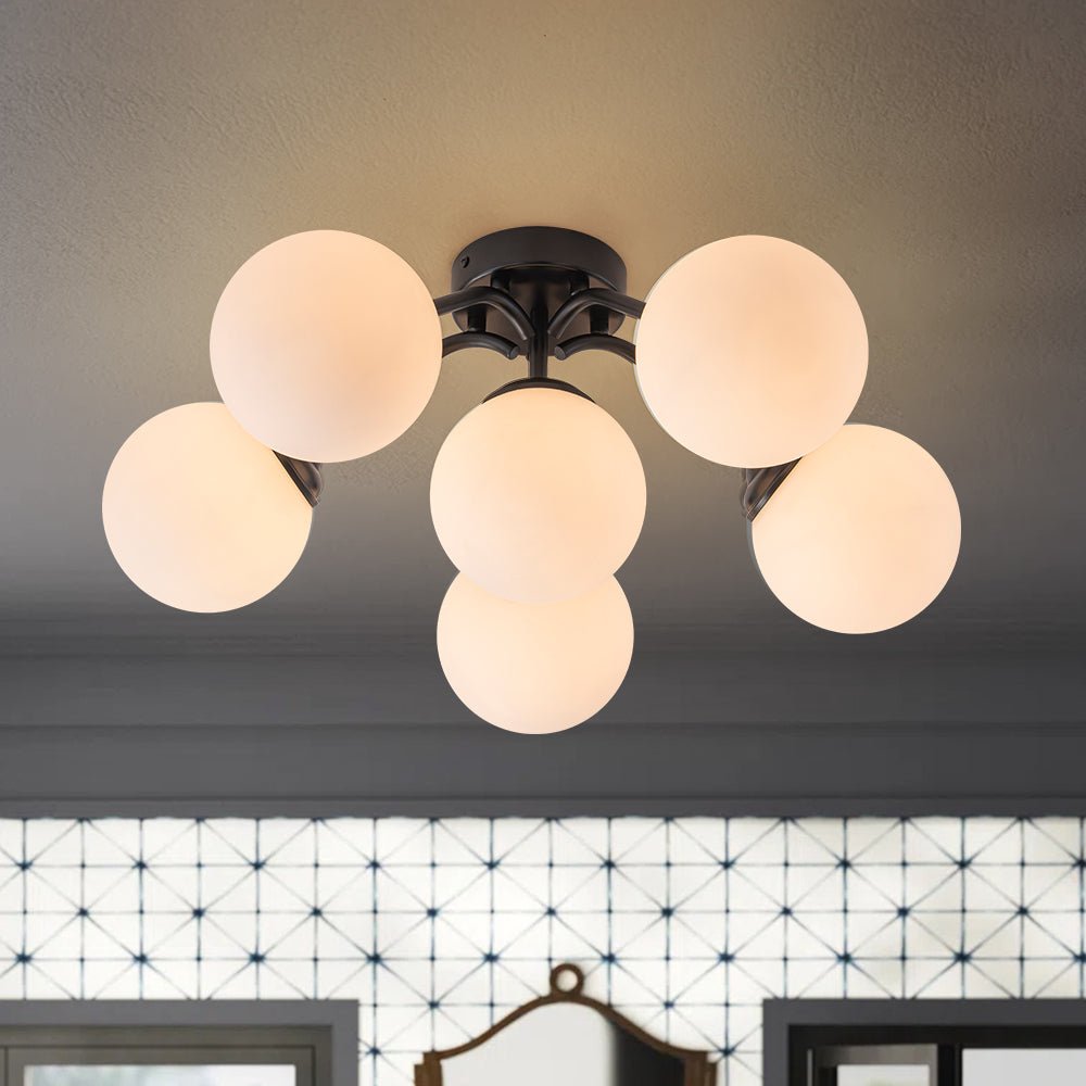Plafondlamp Geborsteld Messing met Melkglazen Bollen Modern Design 6/11/16 Lichtpunten Dimbaar Sputnik Stijl | Sulvida