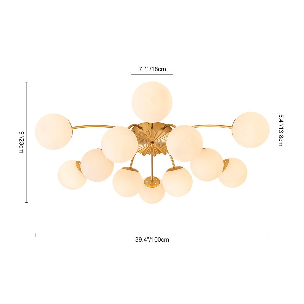Glazen Bubble Kroonluchter 12 Lichtpunten Semi-Plafond Opaal Wit Glas Messing Chroom Zwart Moderne Hanglamp | Sulvida