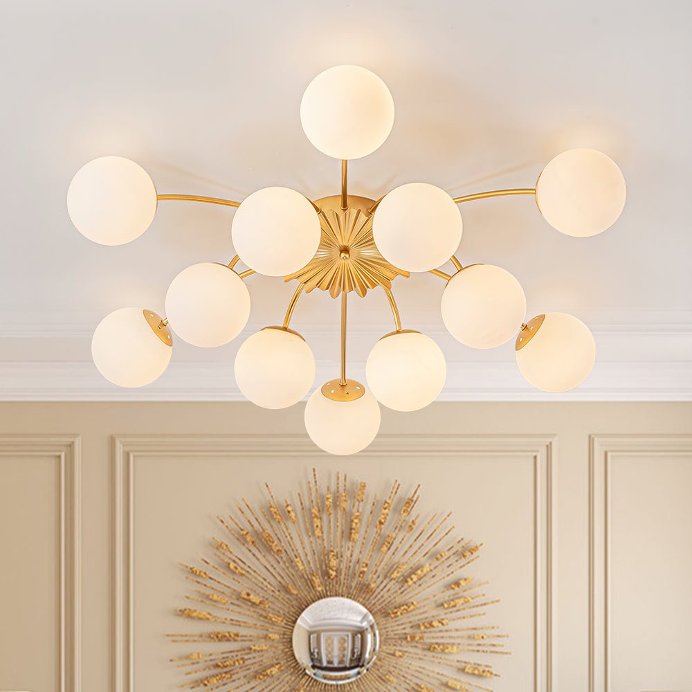 Glazen Bubble Kroonluchter 12 Lichtpunten Semi-Plafond Opaal Wit Glas Messing Chroom Zwart Moderne Hanglamp | Sulvida
