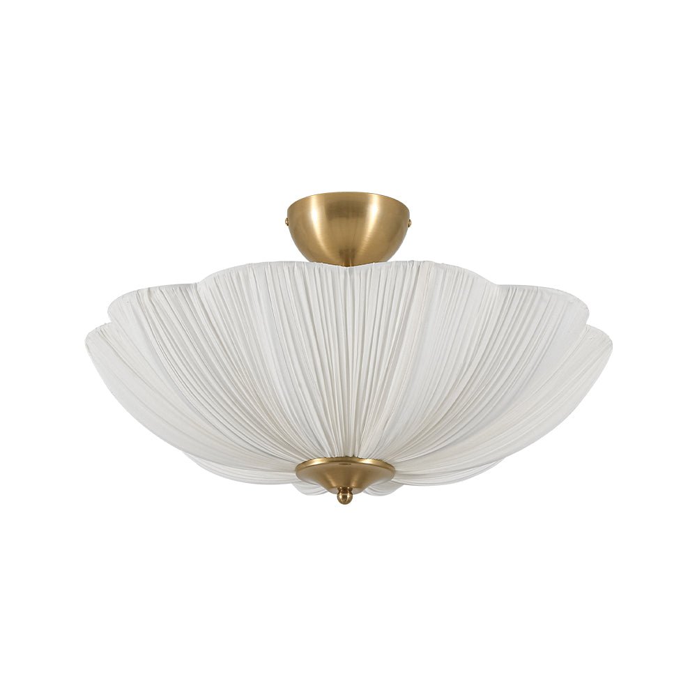 Plafondlamp plissé ivoor stof bloem 3 lichtpunten E26 mat messing mid-century modern design woonkamer slaapkamer | Sulvida
