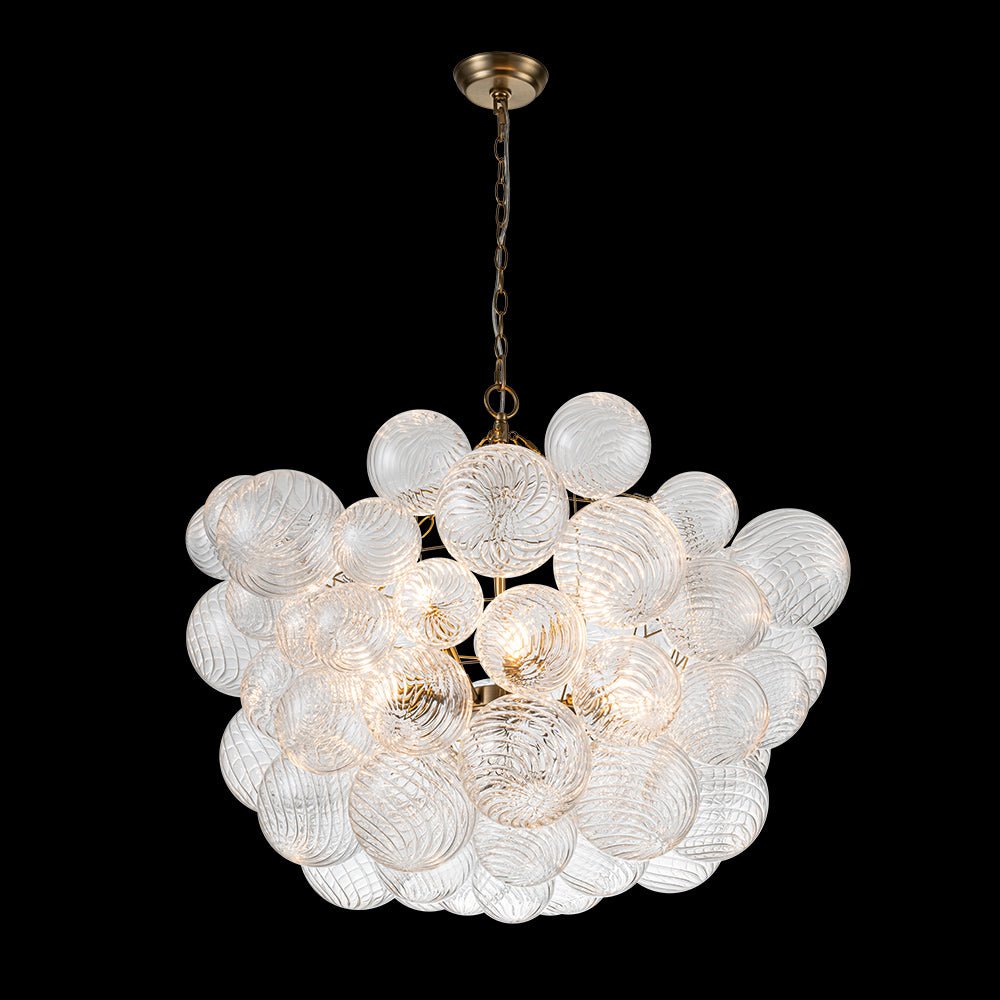 Glazen Bollenkroonluchter Geribbeld Glas 3 of 8 Lichtpunten Hanglamp Messing Nikkel Zwart Dimbaar Eetkamer | Sulvida