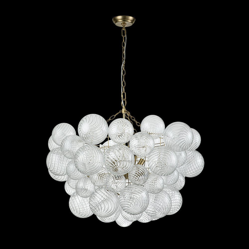 Glazen Bollenkroonluchter Geribbeld Glas 3 of 8 Lichtpunten Hanglamp Messing Nikkel Zwart Dimbaar Eetkamer | Sulvida