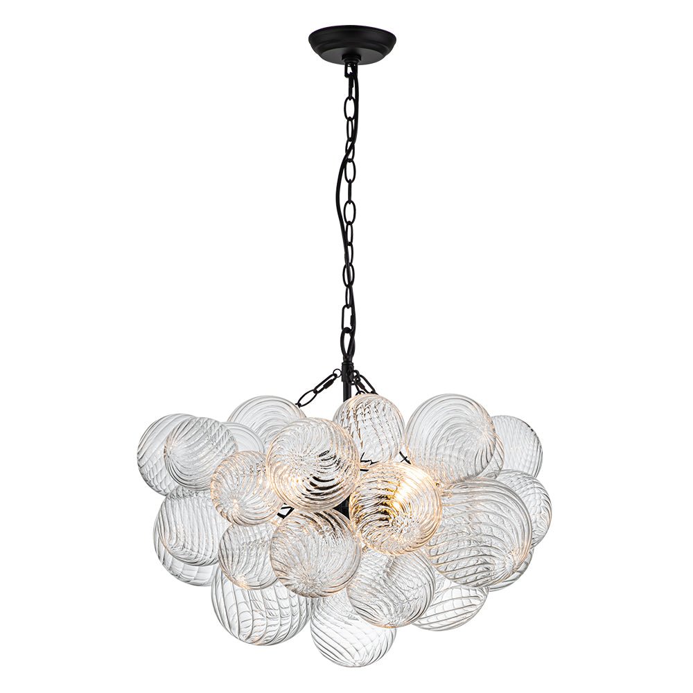Glazen Bollenkroonluchter Geribbeld Glas 3 of 8 Lichtpunten Hanglamp Messing Nikkel Zwart Dimbaar Eetkamer | Sulvida
