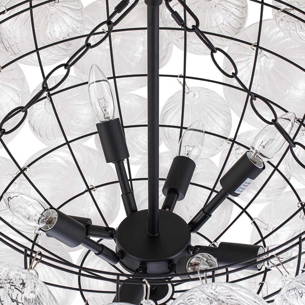 Glazen Bollenkroonluchter Geribbeld Glas 3 of 8 Lichtpunten Hanglamp Messing Nikkel Zwart Dimbaar Eetkamer | Sulvida