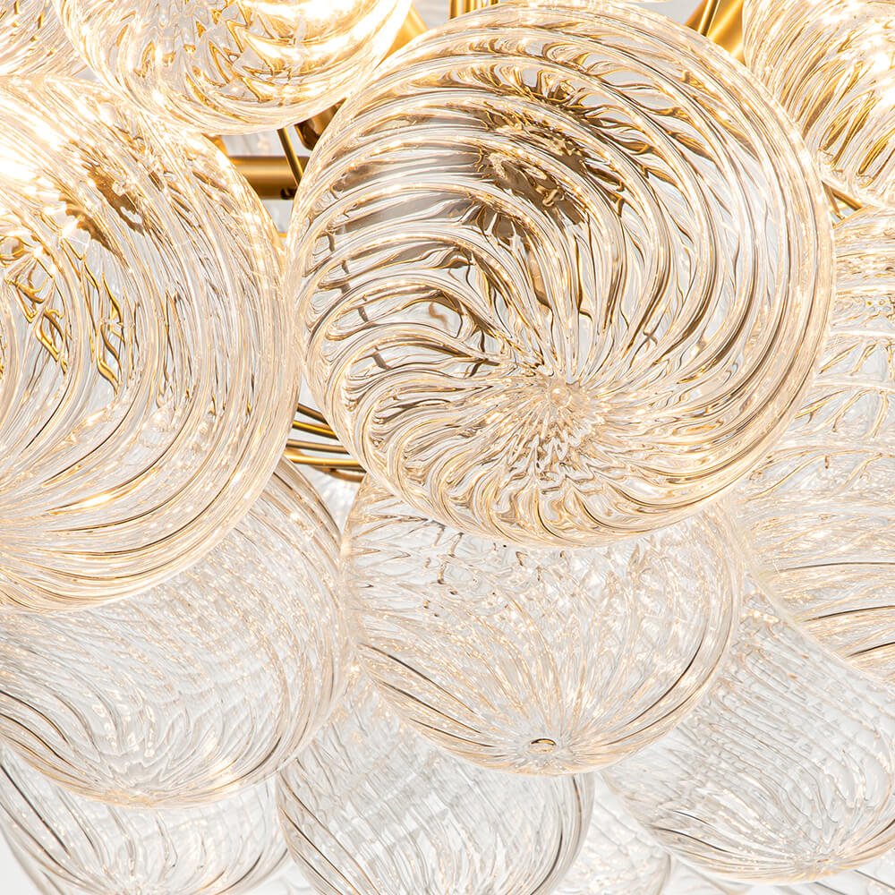 Glazen Bollenkroonluchter Geribbeld Glas 3 of 8 Lichtpunten Hanglamp Messing Nikkel Zwart Dimbaar Eetkamer | Sulvida