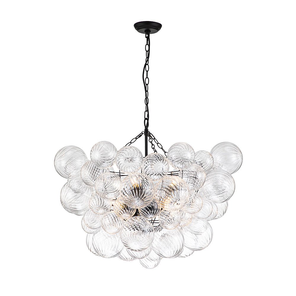 Glazen Bollenkroonluchter Geribbeld Glas 3 of 8 Lichtpunten Hanglamp Messing Nikkel Zwart Dimbaar Eetkamer | Sulvida