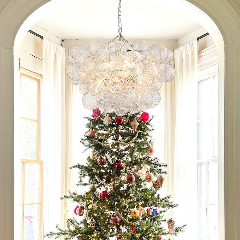 Glazen Bollenkroonluchter Geribbeld Glas 3 of 8 Lichtpunten Hanglamp Messing Nikkel Zwart Dimbaar Eetkamer | Sulvida