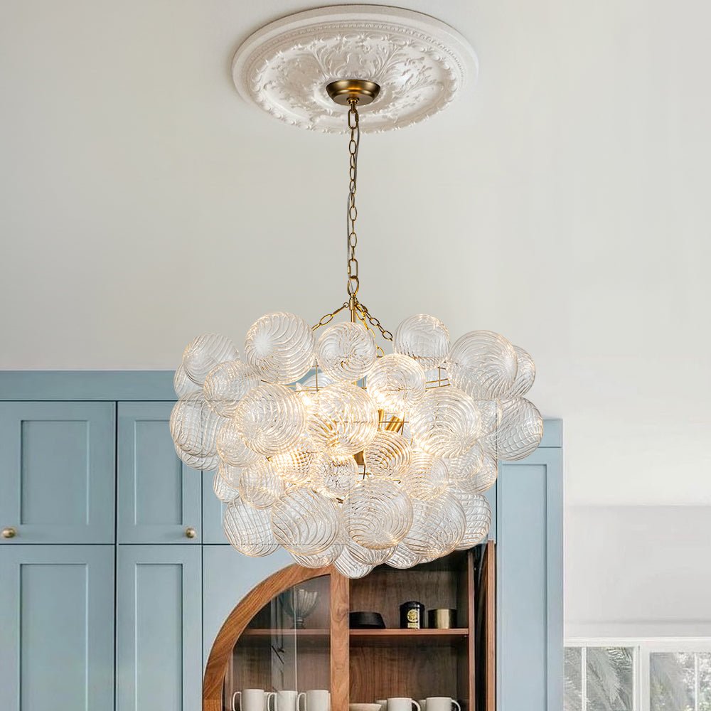Glazen Bollenkroonluchter Geribbeld Glas 3 of 8 Lichtpunten Hanglamp Messing Nikkel Zwart Dimbaar Eetkamer | Sulvida