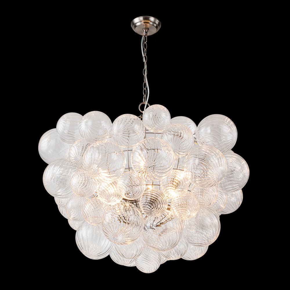 Glazen Bollenkroonluchter Geribbeld Glas 3 of 8 Lichtpunten Hanglamp Messing Nikkel Zwart Dimbaar Eetkamer | Sulvida