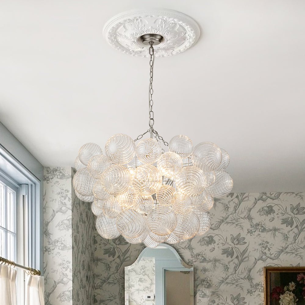 Glazen Bollenkroonluchter Geribbeld Glas 3 of 8 Lichtpunten Hanglamp Messing Nikkel Zwart Dimbaar Eetkamer | Sulvida
