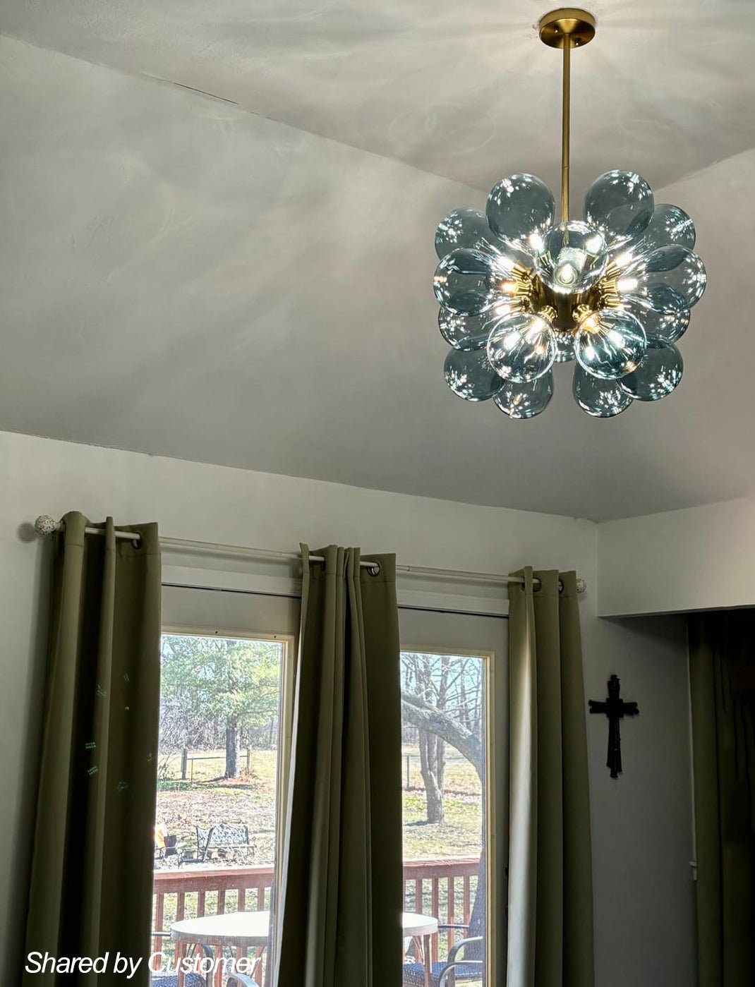 Glazen Kroonluchter 18 Lichtpunten Blauw Goud Eetkamer Woonkamer Decoratief Hanglamp Design Statement | Sulvida