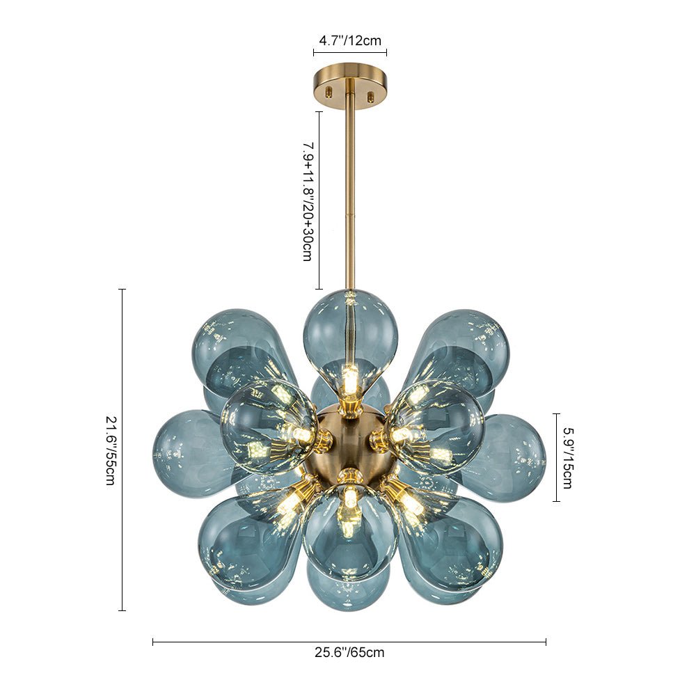Glazen Kroonluchter 18 Lichtpunten Blauw Goud Eetkamer Woonkamer Decoratief Hanglamp Design Statement | Sulvida