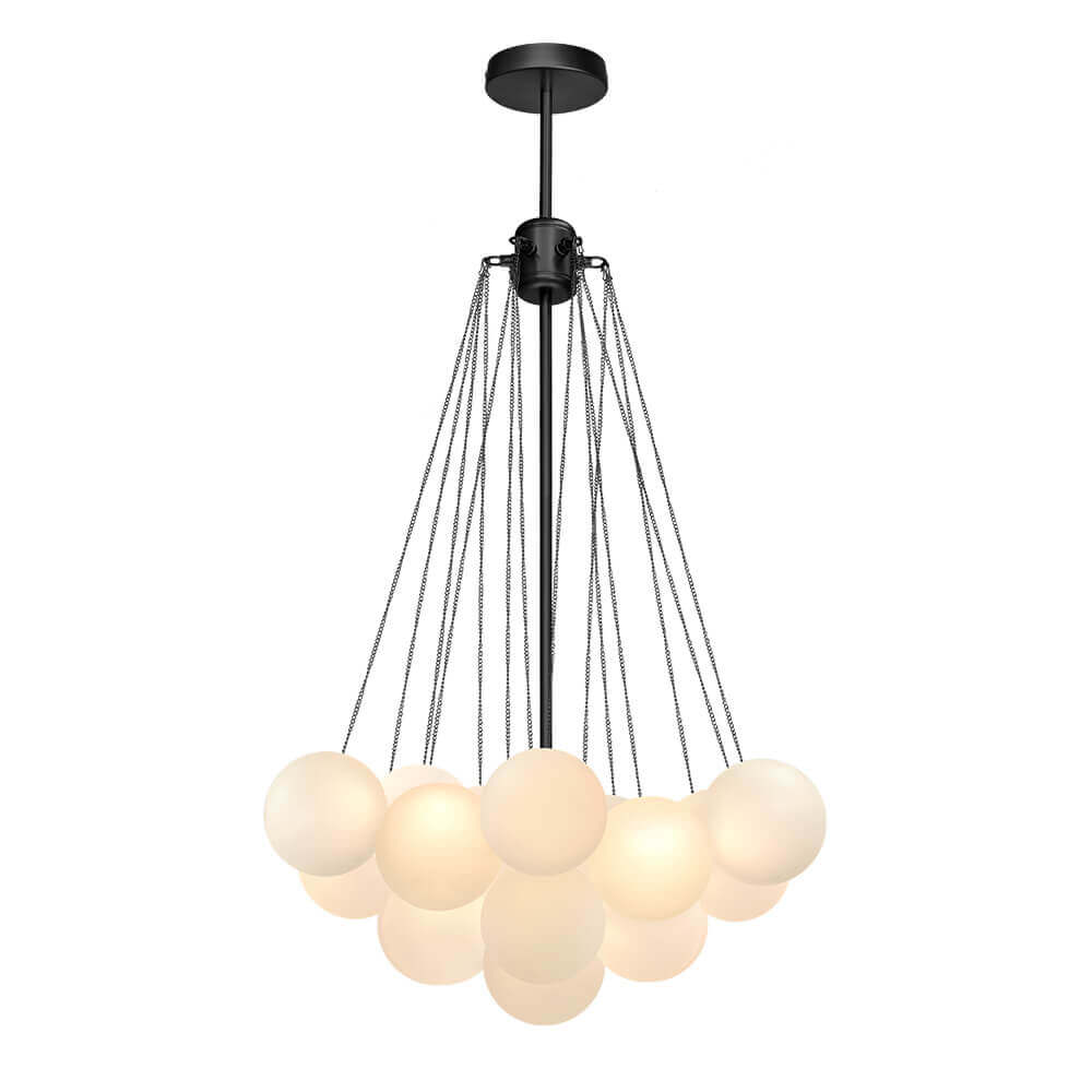 Glazen Bellenhanglamp Mat Opaal Cluster 19 of 37 Bollen Goud Zwart Modern Design Eetkamer Woonkamer E26 | Sulvida