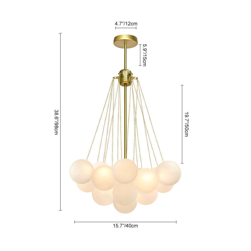 Glazen Bellenhanglamp Mat Opaal Cluster 19 of 37 Bollen Goud Zwart Modern Design Eetkamer Woonkamer E26 | Sulvida