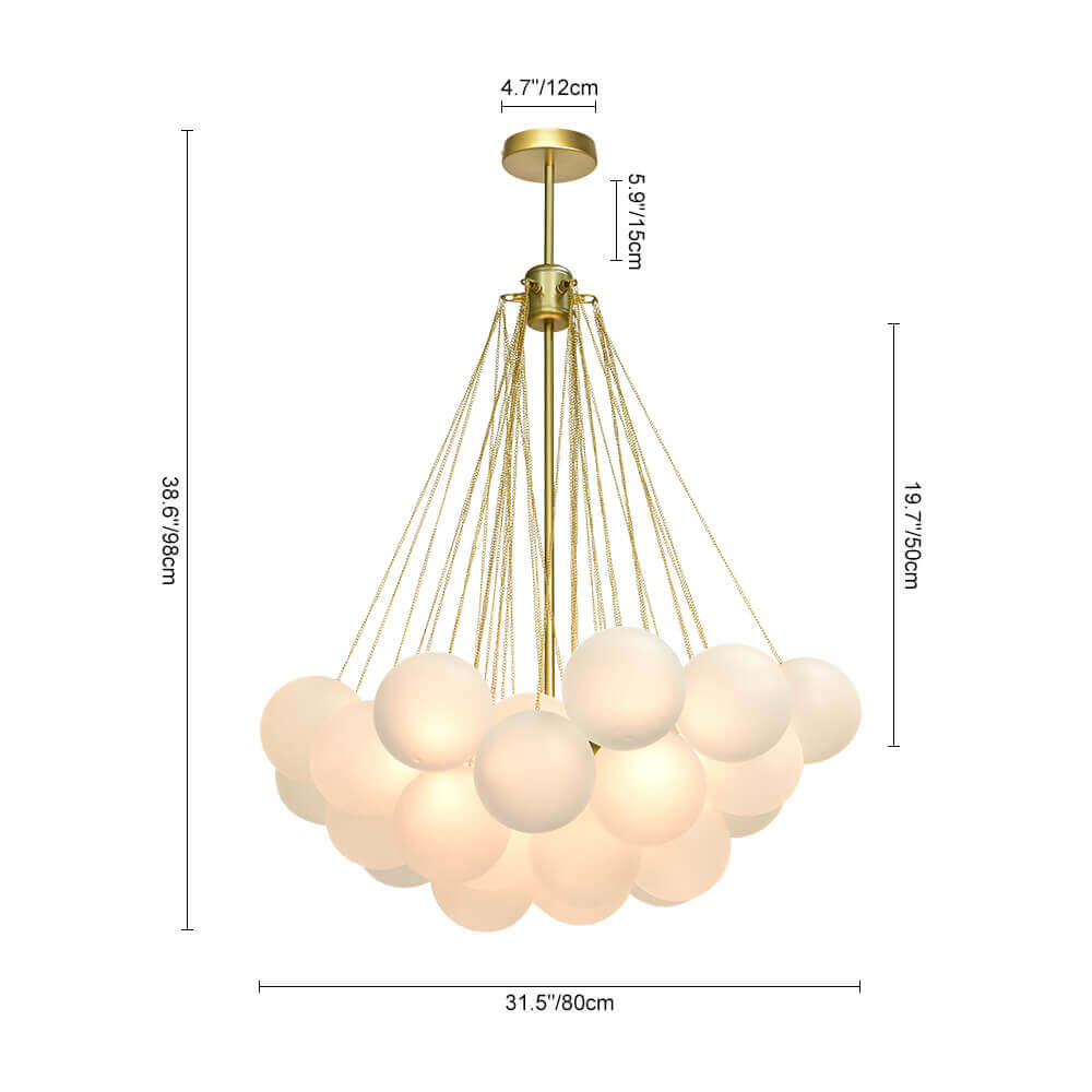 Glazen Bellenhanglamp Mat Opaal Cluster 19 of 37 Bollen Goud Zwart Modern Design Eetkamer Woonkamer E26 | Sulvida