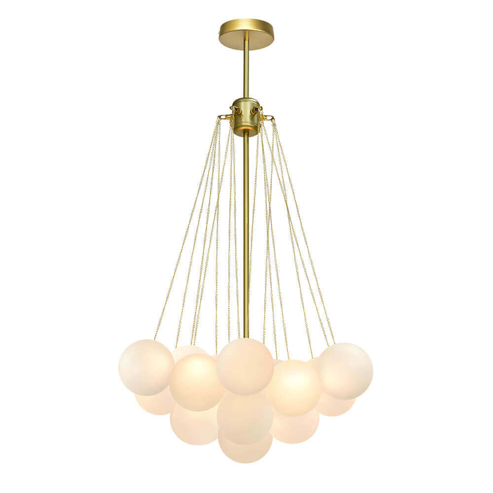 Glazen Bellenhanglamp Mat Opaal Cluster 19 of 37 Bollen Goud Zwart Modern Design Eetkamer Woonkamer E26 | Sulvida