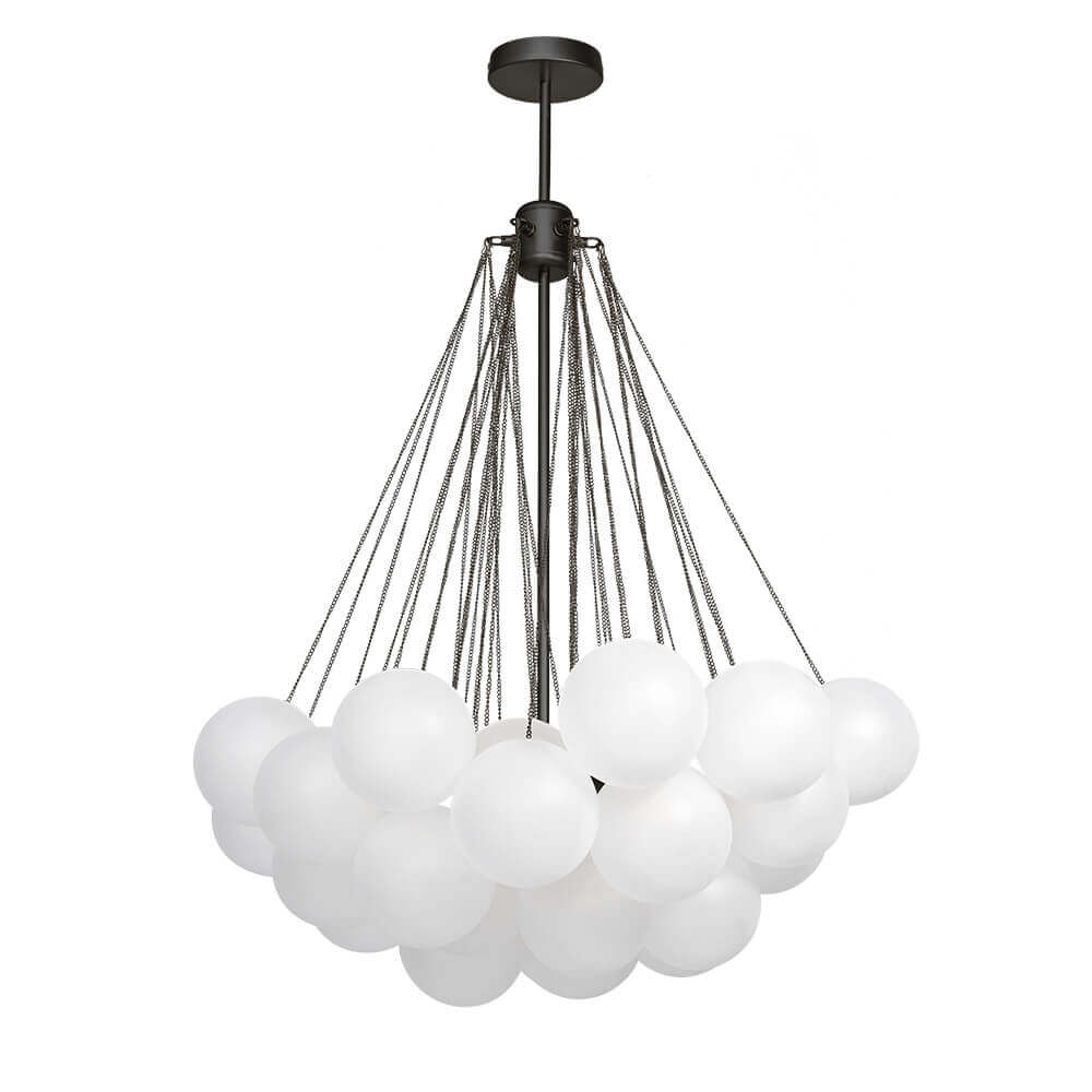 Glazen Bellenhanglamp Mat Opaal Cluster 19 of 37 Bollen Goud Zwart Modern Design Eetkamer Woonkamer E26 | Sulvida