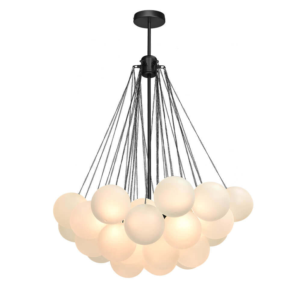 Glazen Bellenhanglamp Mat Opaal Cluster 19 of 37 Bollen Goud Zwart Modern Design Eetkamer Woonkamer E26 | Sulvida