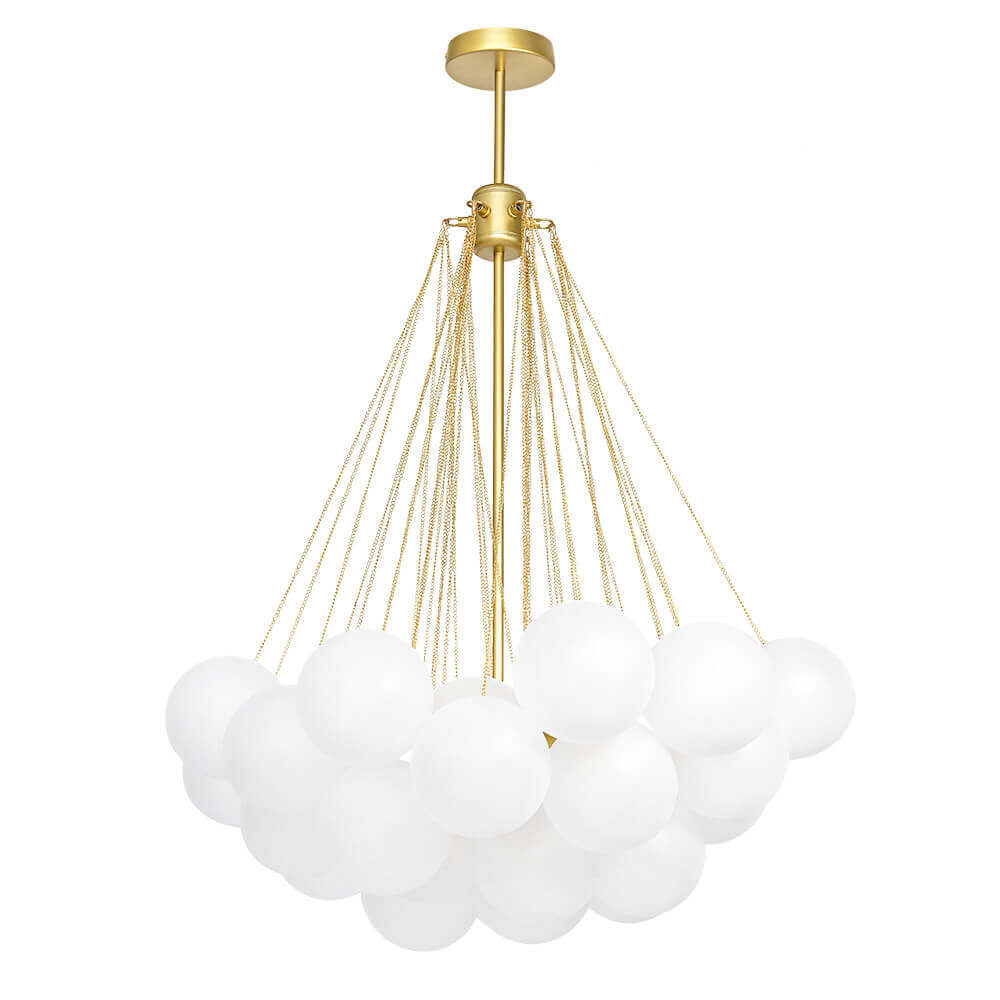 Glazen Bellenhanglamp Mat Opaal Cluster 19 of 37 Bollen Goud Zwart Modern Design Eetkamer Woonkamer E26 | Sulvida