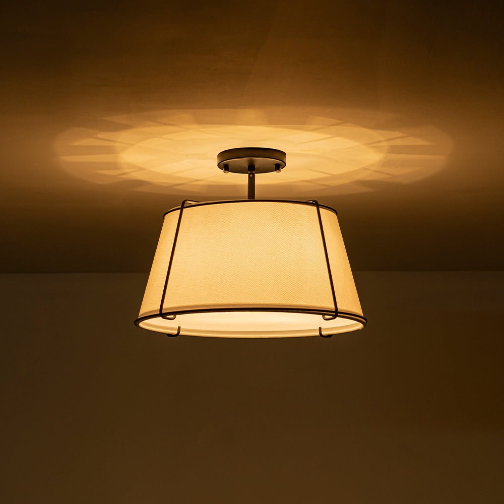 Plafondlamp Linnen Drum Vorm Messing Nikkel Semi-Flush Mount 4 Lichtpunten Klassiek Elegant Woonkamer | Sulvida
