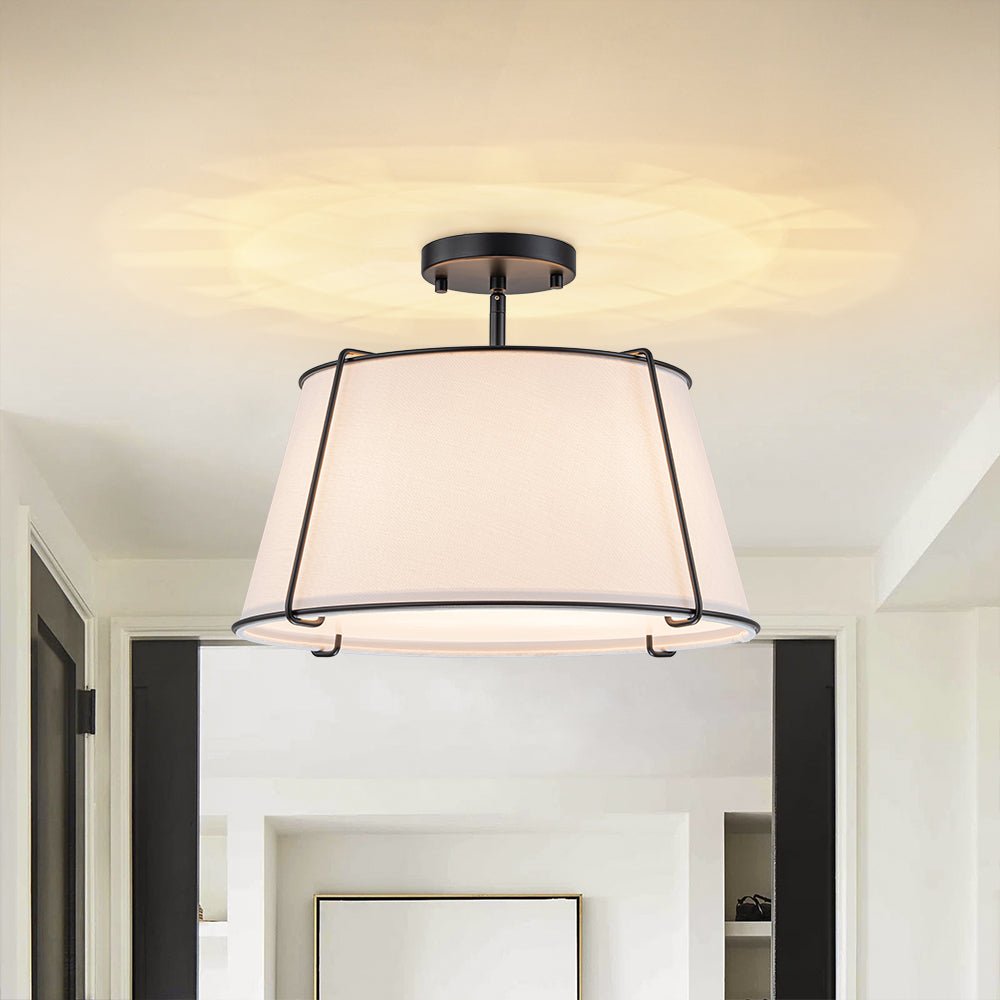 Plafondlamp Linnen Drum Vorm Messing Nikkel Semi-Flush Mount 4 Lichtpunten Klassiek Elegant Woonkamer | Sulvida