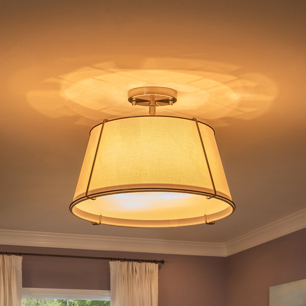 Plafondlamp Linnen Drum Vorm Messing Nikkel Semi-Flush Mount 4 Lichtpunten Klassiek Elegant Woonkamer | Sulvida