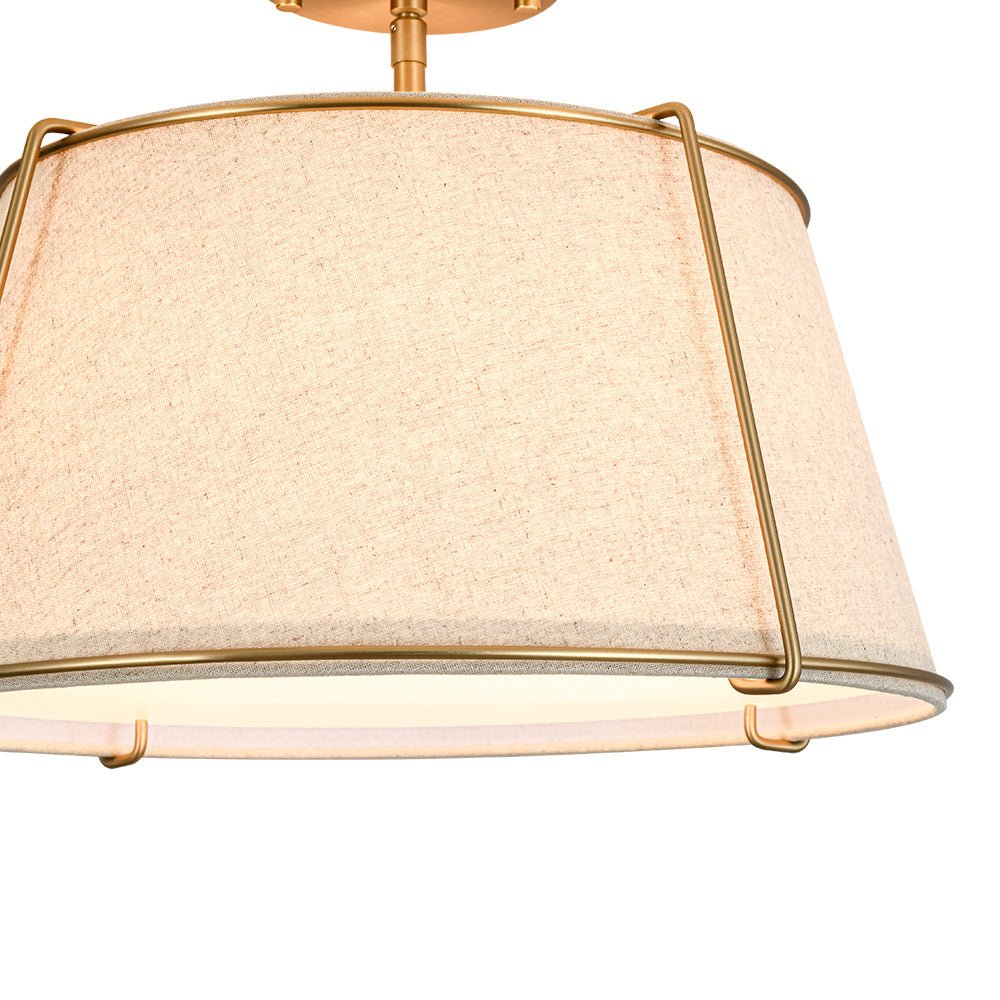 Plafondlamp Linnen Drum Vorm Messing Nikkel Semi-Flush Mount 4 Lichtpunten Klassiek Elegant Woonkamer | Sulvida