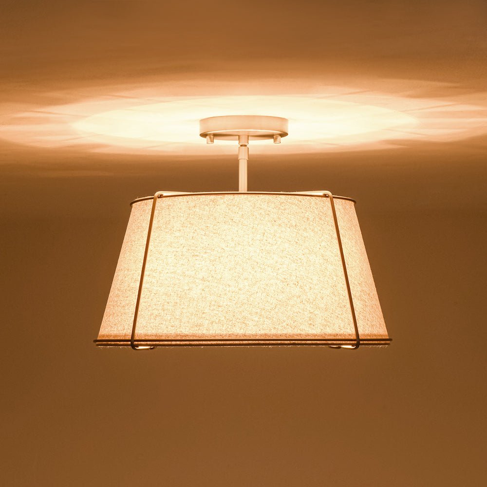 Plafondlamp Linnen Drum Vorm Messing Nikkel Semi-Flush Mount 4 Lichtpunten Klassiek Elegant Woonkamer | Sulvida