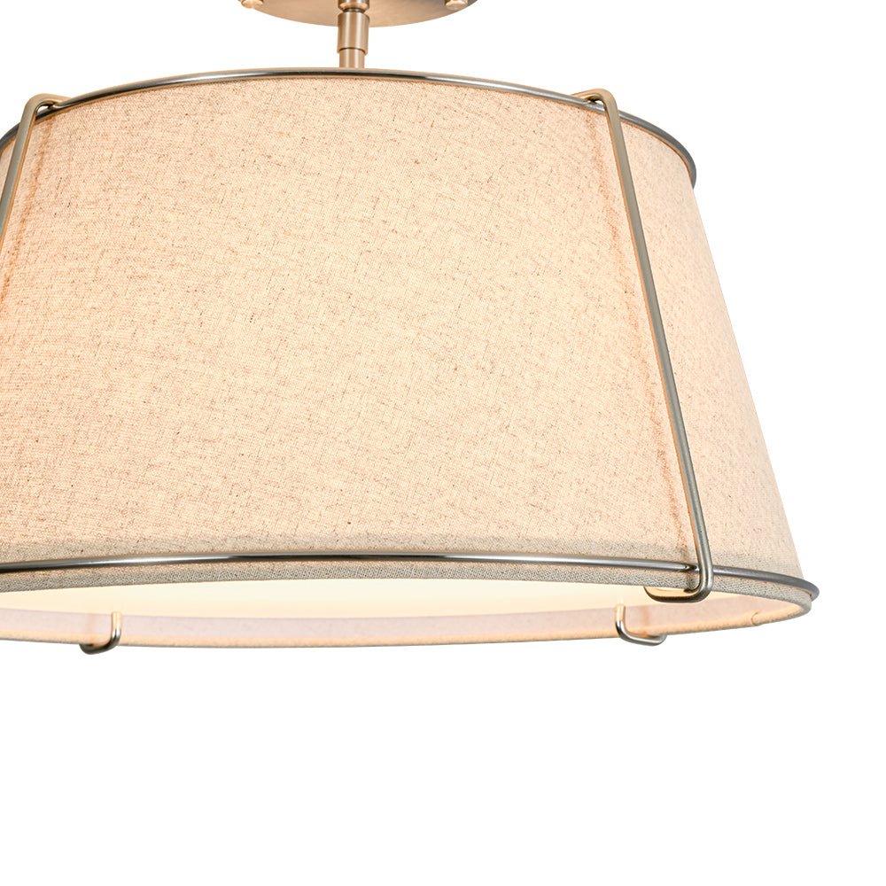 Plafondlamp Linnen Drum Vorm Messing Nikkel Semi-Flush Mount 4 Lichtpunten Klassiek Elegant Woonkamer | Sulvida